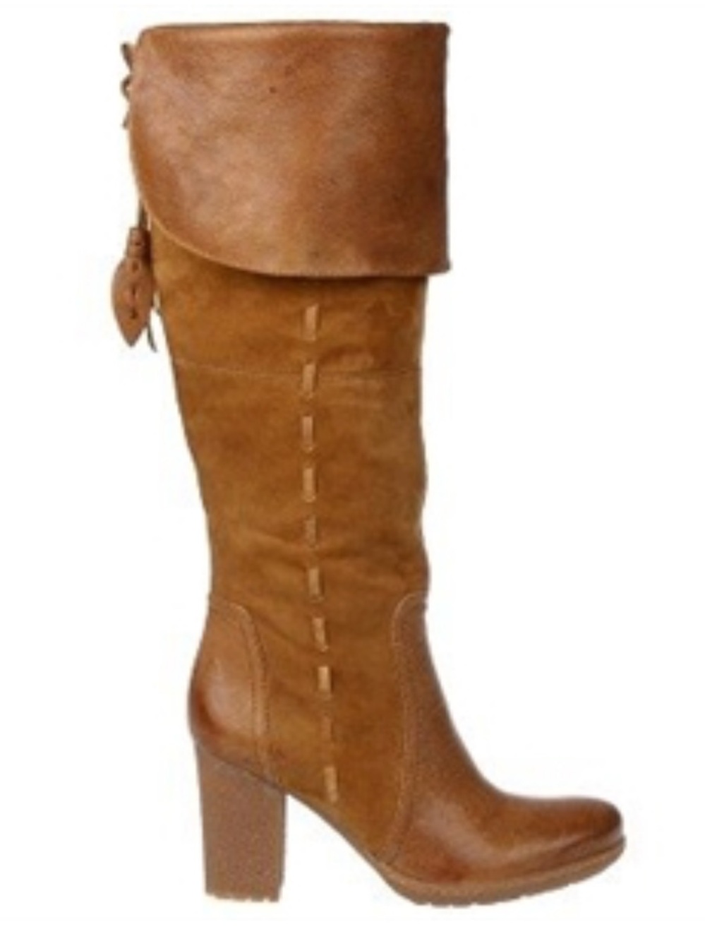 Naya Narubi Tall Tan Suede Leather Boots fold over tassels size 7.5 NEW